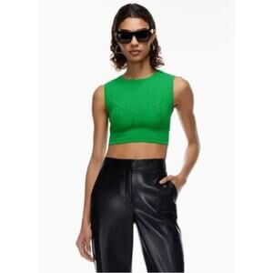 Babaton Aritzia Kelly Green Pointelle‎ Knit Crop Top Sleeveless M